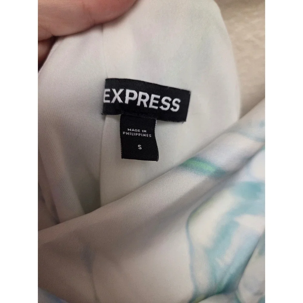 Express Womens Cami Top, Sleeveless, Marble‎ Print, Cowl Neck, White Blue Green - Picture 4 of 6